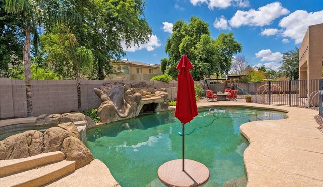 Gilbert Backyard Resort | 6BR, Private Pool, Waterslide, Playground & Games | Bell Bank Park in Gilbert