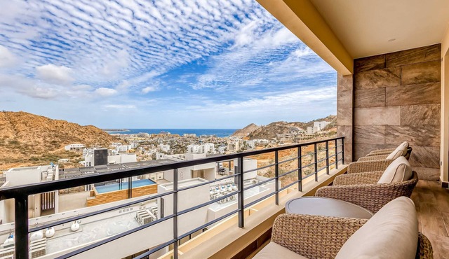 Immaculate stay with stunning views, balcony, plus on-site pool & gym in Cabo San Lucas